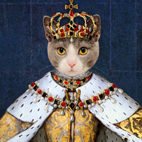 Buy canvas prints of Queen cat Elizabeth I, royal pet portrait by Delphimages Art