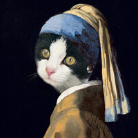 Buy canvas prints of Portrait of a cat as the Girl with a Pearl Earring by Delphimages Art