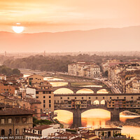 Buy canvas prints of Florence at sunset with the Ponte Vecchio, Italy by Delphimages Art