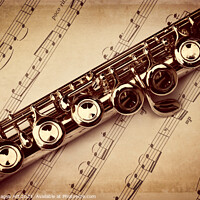 Buy canvas prints of Flute vintage style, sheet music background by Delphimages Art