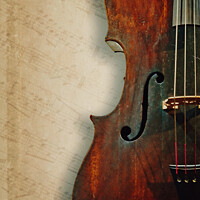 Buy canvas prints of Ancient cello on textured vintage sheet music by Delphimages Art