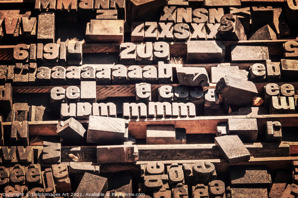 Antique letterpress printing blocks Picture Board by Delphimages Art