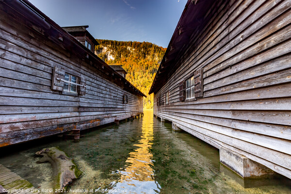 Boat houses at the Königssee Picture Board by Dirk Rüter