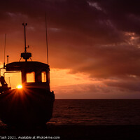 Buy canvas prints of Fishing boat on shingle beach by Martin Tosh