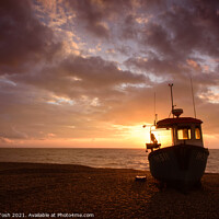 Buy canvas prints of Fishing boat on shingle beach by Martin Tosh