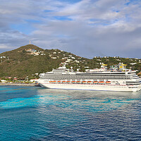 Buy canvas prints of Cruise ship docked in a Charlotte Amalie bay before departing to by Elijah Lovkoff