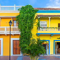 Buy canvas prints of Colombia, Scenic colorful streets of Cartagena in historic Getse by Elijah Lovkoff