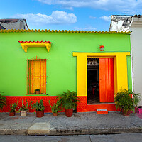 Buy canvas prints of Colombia, Scenic colorful streets of Cartagena in historic Getsemani district near Walled City, Ciudad Amurallada by Elijah Lovkoff