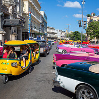 Buy canvas prints of Famous colorful Taxis in Havana by Elijah Lovkoff
