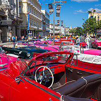 Buy canvas prints of Havana, Cuba – 16 January, 2020: Famous colorful Taxis in Hava by Elijah Lovkoff