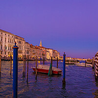 Buy canvas prints of Venice Canals and gondolas around Saint Marco square at night by Elijah Lovkoff