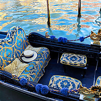 Buy canvas prints of Luxury Gondola waiting for tourists near Rialto Bridge in Venice by Elijah Lovkoff