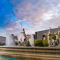 Buy canvas prints of Monterrey, Macroplaza, Landmark Neptune Fountain,  by Elijah Lovkoff