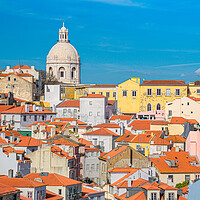 Buy canvas prints of Lisbon, Scenic Alfama lookout with San Vicente (Saint Vincent) statue by Elijah Lovkoff