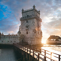 Buy canvas prints of Lisbon, Belem Tower at sunset on the bank of the Tagus River by Elijah Lovkoff
