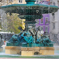 Buy canvas prints of Lisbon, Rossio Square fountain by Elijah Lovkoff