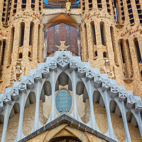 Buy canvas prints of Famous Antonio Gaudi Sagrada Familia Cathedral, Tower close up by Elijah Lovkoff