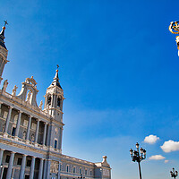 Buy canvas prints of Madrid, Famous Almudena Cathedral on a bright sunny day by Elijah Lovkoff