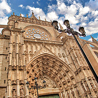 Buy canvas prints of Spain, Landmark Santa Maria cathedral in Seville historic city center by Elijah Lovkoff