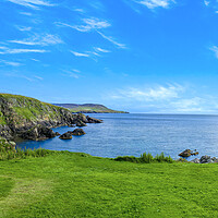 Buy canvas prints of Scotland Shetland scenery in England with cliffs, ocean views and green pastures by Elijah Lovkoff