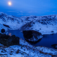 Buy canvas prints of Hazy moon over Haweswater, Lake District by Nigel Wilkins