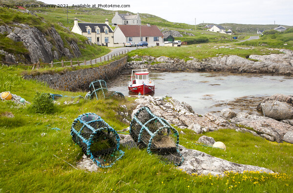 Fishing boat and lobster pots, Island of Barra, Outer Hebrides, Scotland, UK Picture Board by Ian Murray