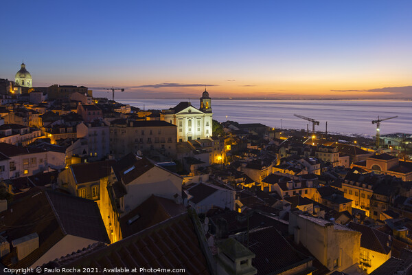 Lisbon cityscape, Alfama district at dusk Picture Board by Paulo Rocha