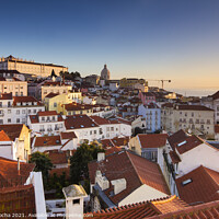Buy canvas prints of Lisbon cityscape, Alfama district at sunrise by Paulo Rocha
