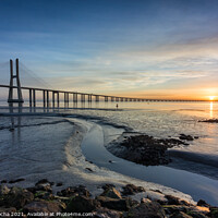 Buy canvas prints of Long bridge over tagus river in Lisbon at sunrise by Paulo Rocha