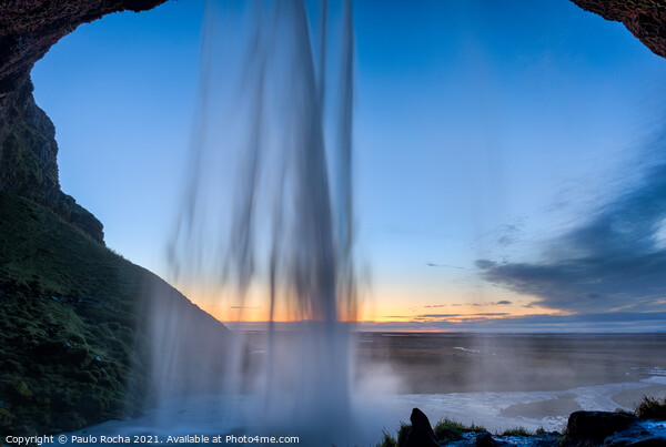 Behind Seljalandsfoss waterfall in Iceland Picture Board by Paulo Rocha