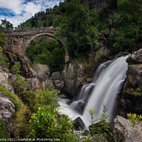 Buy canvas prints of Mizarela Bridge and waterfall - Peneda Geres National Park by Paulo Rocha