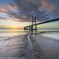 Buy canvas prints of Vasco da Gama bridge, Lisbon, at sunrise by Paulo Rocha