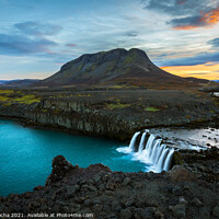 Buy canvas prints of Mount Burfell and Þjófafoss waterfall, Iceland by Paulo Rocha