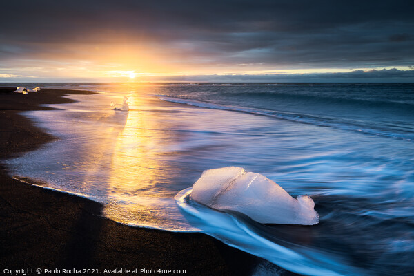 Beautiful sunrise at the famous Diamond beach, Iceland. Picture Board by Paulo Rocha