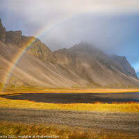 Buy canvas prints of Vestrahorn mountain in stokksnes and rainbow by Paulo Rocha