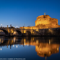 Buy canvas prints of Bridge and castle Sant Angelo at night, Rome by Paulo Rocha