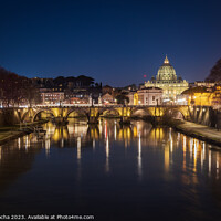 Buy canvas prints of Sant Angelo bridge and St. Peter's cathedral in Rome by Paulo Rocha