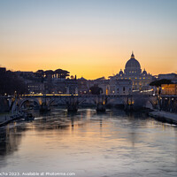 Buy canvas prints of Sant Angelo bridge and St. Peter's cathedral in Rome, Italy by Paulo Rocha