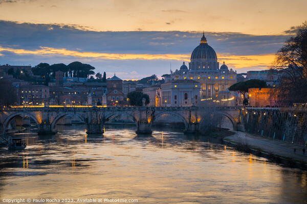 Sant Angelo bridge and St. Peter's cathedral in Rome, Italy Picture Board by Paulo Rocha