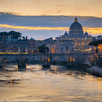 Buy canvas prints of Sant Angelo bridge and St. Peter's cathedral in Rome, Italy by Paulo Rocha