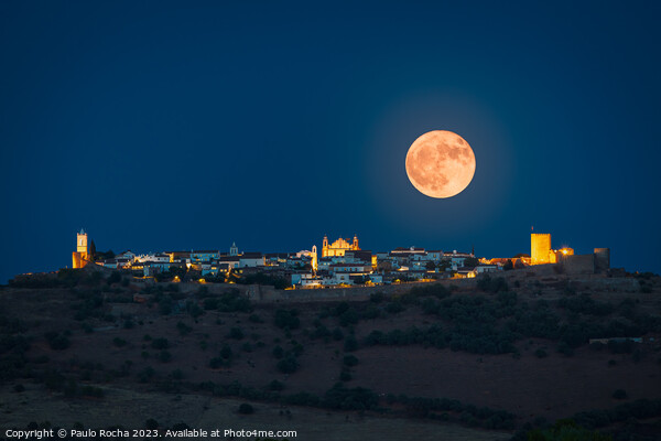Night landscape of Monsaraz, Portugal, with a full moon Picture Board by Paulo Rocha