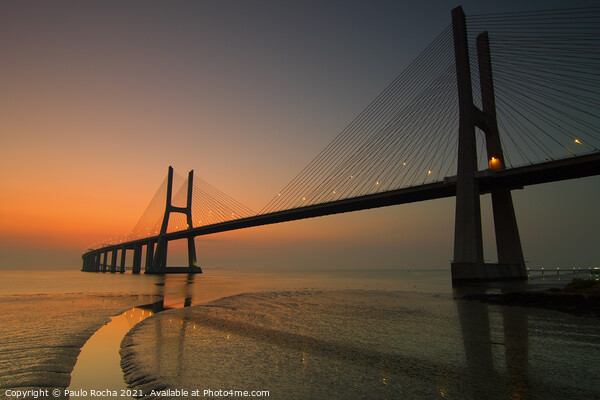 Vasco da Gama bridge, Lisbon, at dawn Picture Board by Paulo Rocha