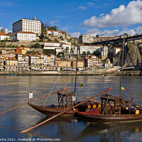 Buy canvas prints of Rabelo wine boats in Douro river, Porto, Portugal by Paulo Rocha