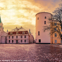 Buy canvas prints of Riga Castle during sunset in winter by Maria Vonotna