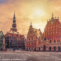 Buy canvas prints of Town Hall square with House of the Blackheads and  by Maria Vonotna