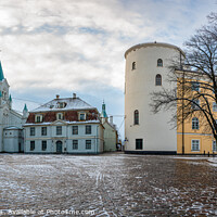 Buy canvas prints of Riga Castle during sunny winter snowy day by Maria Vonotna
