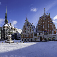 Buy canvas prints of Town hall square during sunny winter snowy day in  by Maria Vonotna