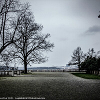 Buy canvas prints of Park near palace on dark grey autumn day in Prague by Maria Vonotna