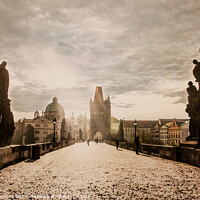 Buy canvas prints of Painting of Charles bridge on sunrise by Maria Vonotna