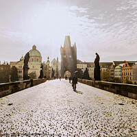 Buy canvas prints of Painting of Charles bridge in Prague on sunrise by Maria Vonotna